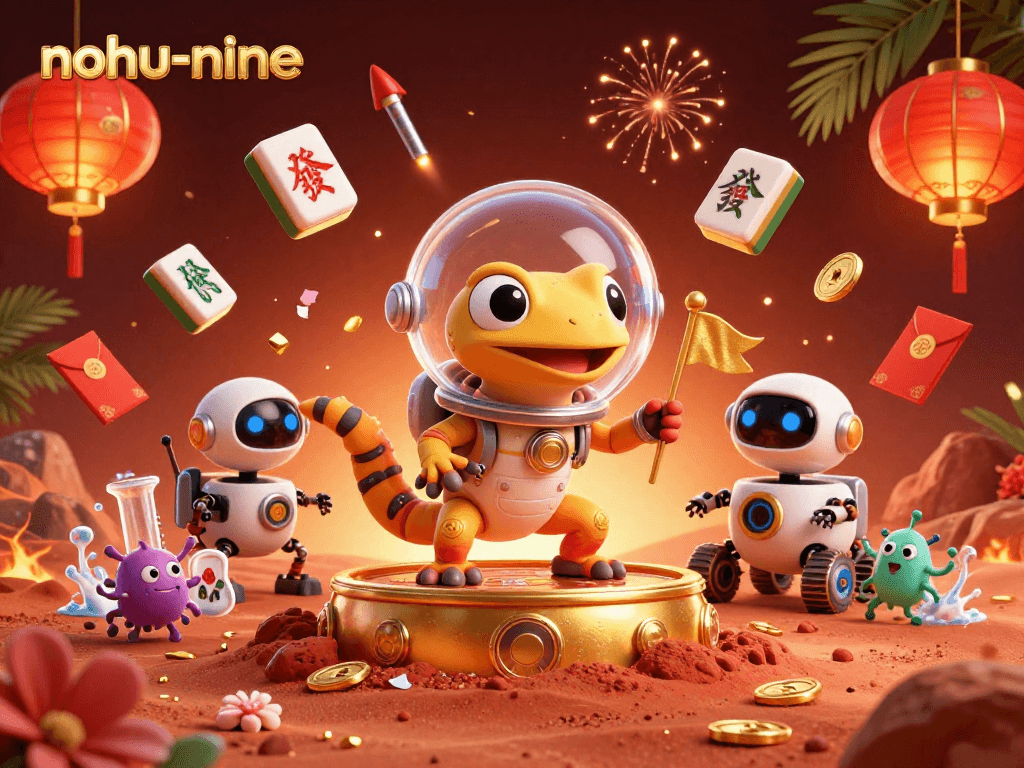 Nohu-nine captivates players with a vivid 3D scene of a Martian gecko discovering a golden casino.
