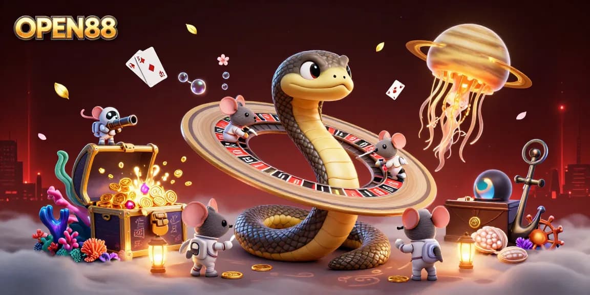 Experience OPEN88's thrilling gaming adventure with unique characters and dynamic casino elements.