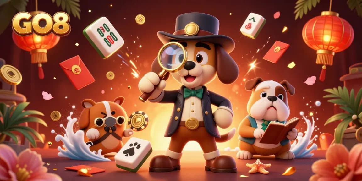 GO8 players strategizing with a stylish detective in a thrilling casino adventure.