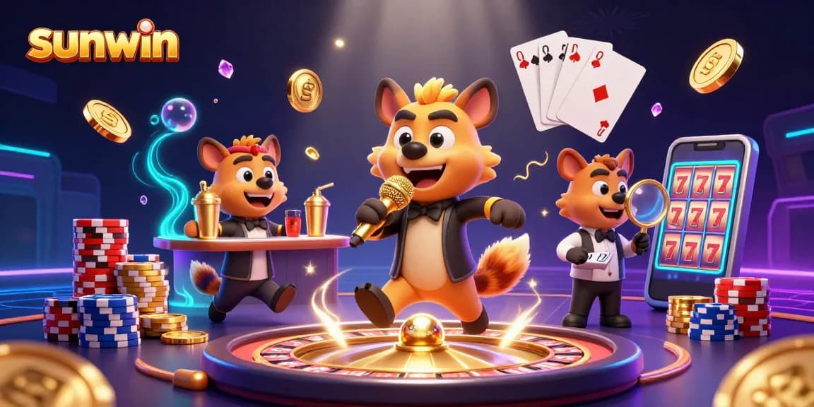 Experience the excitement of Sunwin as hyenas run a lively casino club filled with gold coins and slot games.