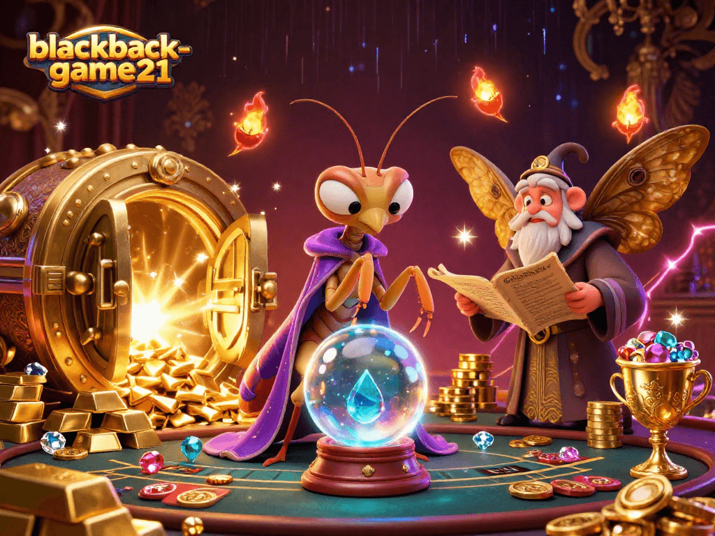 Experience the excitement of blackjack-game21 with mystical fortune tellers amidst rich casino elements.