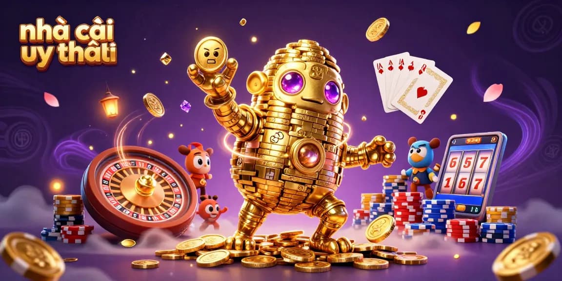 Experience the excitement of nhà cái uy tín with dynamic casino elements and vibrant gold details.