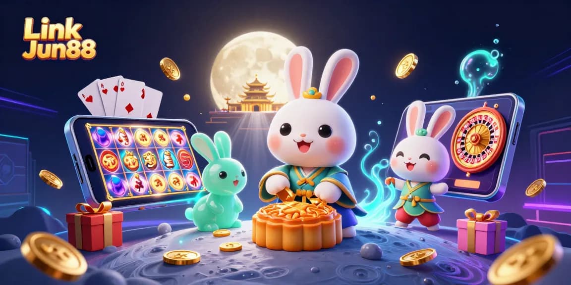 Win big with Link Jun88 as the moon rabbit reveals poker chips inside mooncakes!