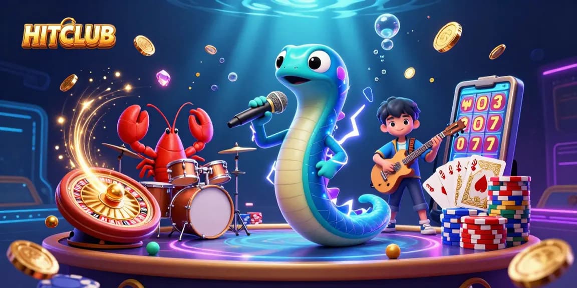 Hitclub live casino experience showcases an electric eel DJ with coins and jackpots.