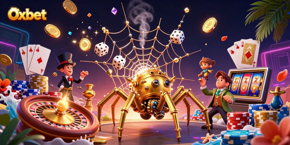 Oxbet attracts excitement with a captivating 3D casino illustration featuring dynamic gambling elements.