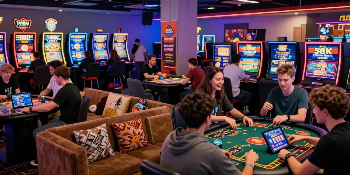KO66 gaming community scene showcasing diverse players enjoying slots and table games in a vibrant casino atmosphere.