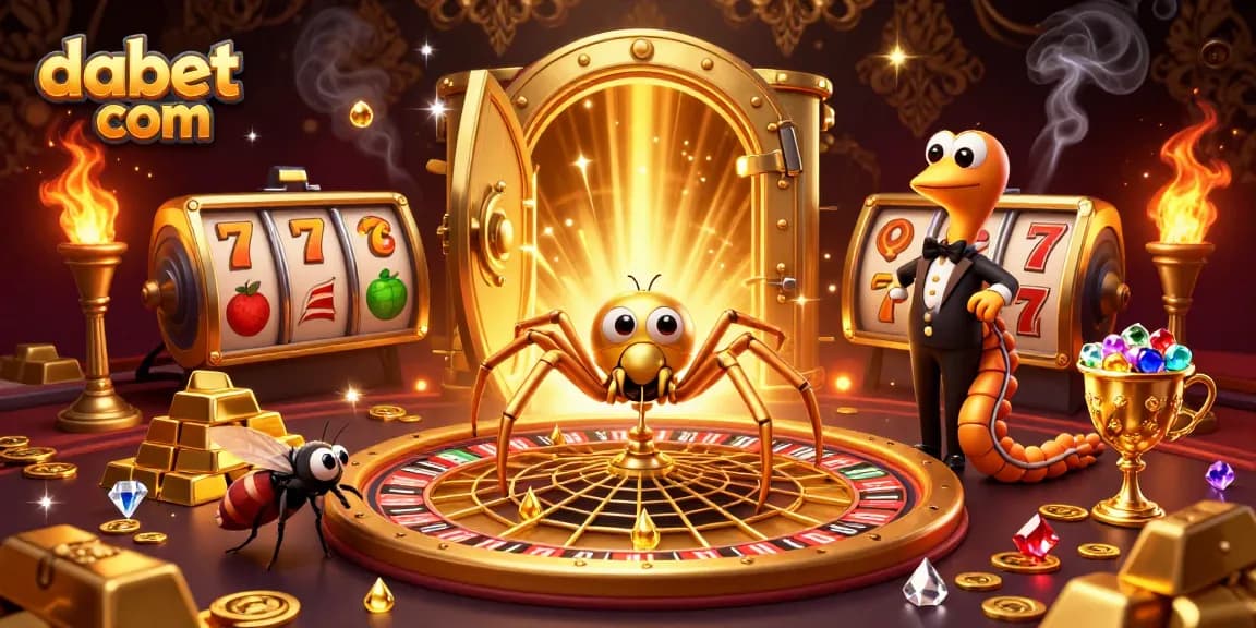 Experience thrilling bets at dabet com with a vibrant casino scene featuring unique characters and riches.