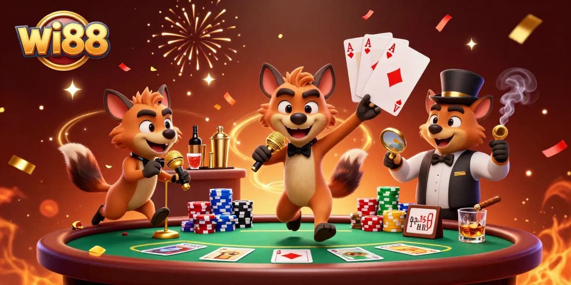 Experience the thrill of wi88's casino adventure with hyenas entertaining and gambling.