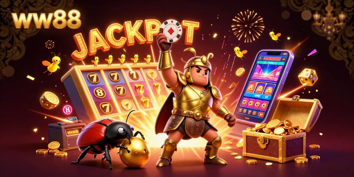 Experience the thrill of winning with ww88's jackpot celebration, featuring vibrant casino elements.