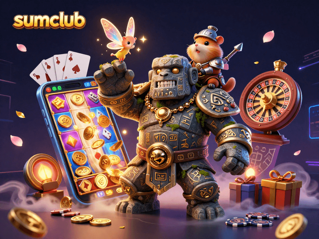 Experience thrilling casino adventures with sumclub in this dynamic fantasy illustration.