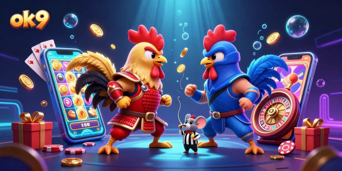Experience intense betting action at ok 9 with 3D cartoon fight and lively casino elements.
