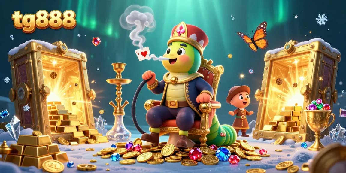 Experience the thrill of tg888 with a vibrant digital casino scene featuring characters and treasures.