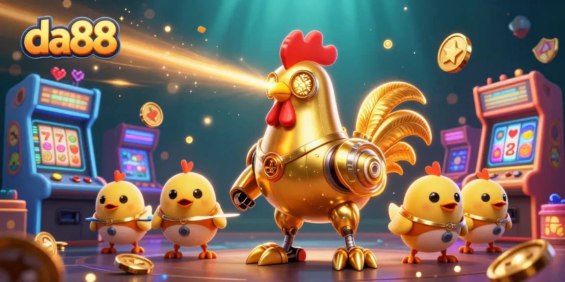 Experience thrilling casino action with da88's vibrant golden rooster robot and exciting game elements.