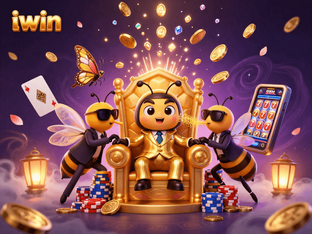 Engage with iwin's thrilling slot features amid a vibrant 3D casino scene filled with action and luxury.