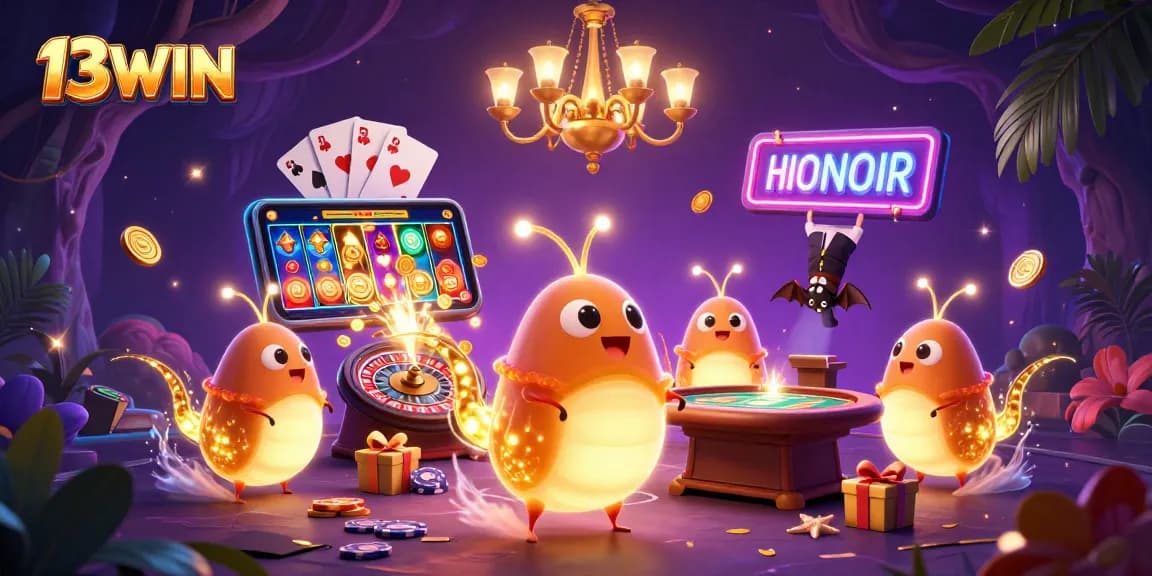 Experience exciting gameplay with 13WIN at the vibrant cave casino lit by glowworms and featuring a bat dealer.