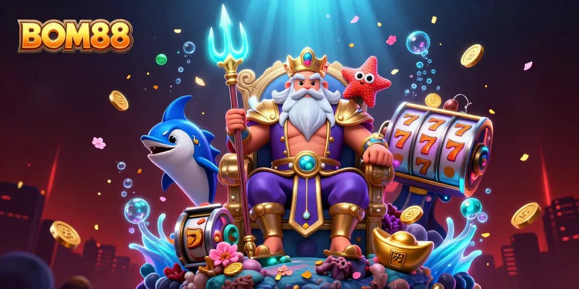 Engage with BOM88 and discover thrilling slots with advanced gaming features in a vibrant illustration.