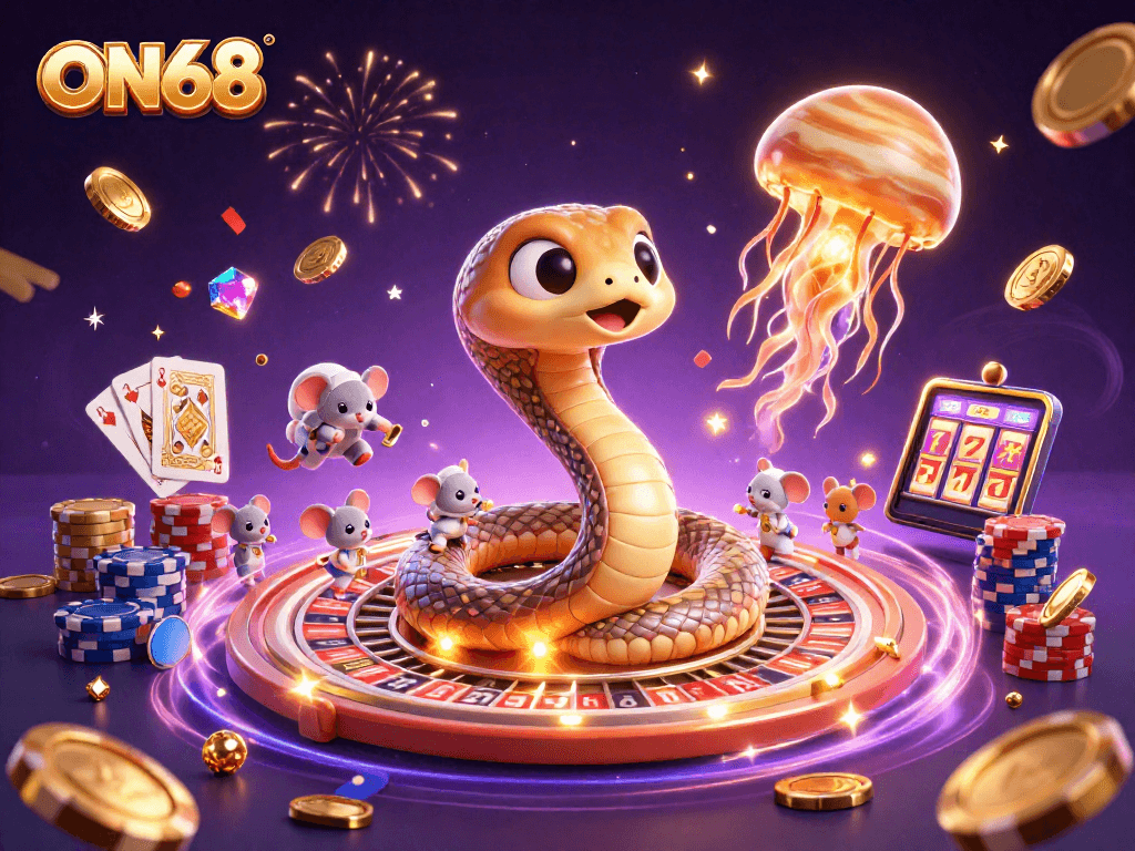 Experience the excitement of ON68 with a cosmic roulette scene filled with vibrant casino elements.