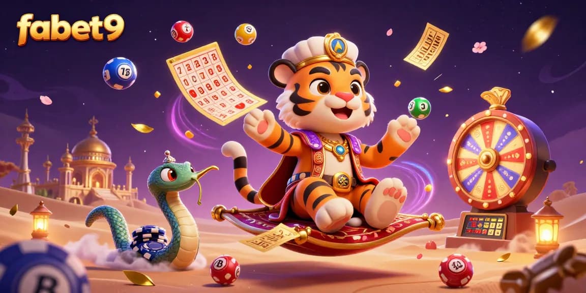 Experience the magic of fabet9 with a vibrant 3D Arabian Nights casino-themed illustration.
