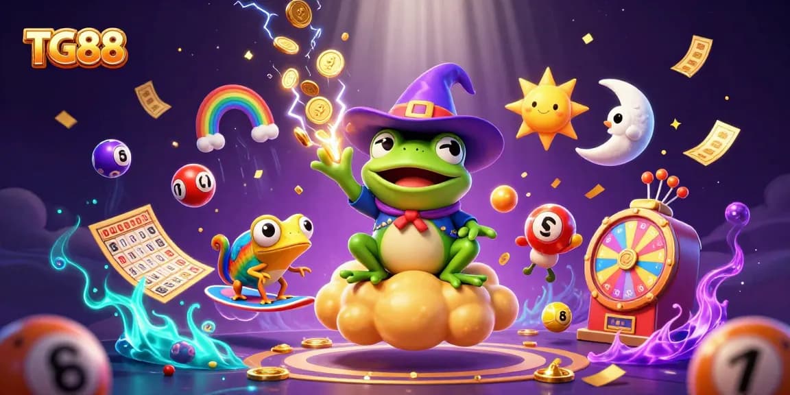 Experience the excitement of TG88 with colorful lottery elements and 3D characters in action.
