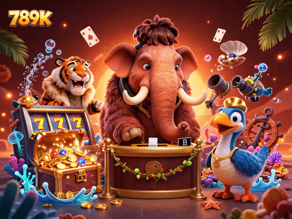 Experience the vibrant 789K casino scene with bouncer and VIP in action amidst thrilling game elements.