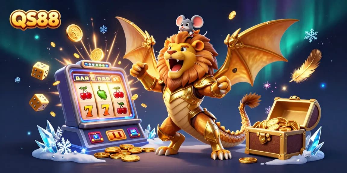 Experience QS88's thrilling casino adventures with a golden chimera and dynamic jackpot elements.