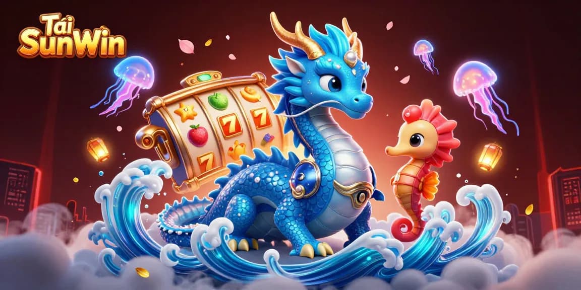 Tải SunWin to experience thrilling slot games, featuring a vibrant dragon and seahorse knight
