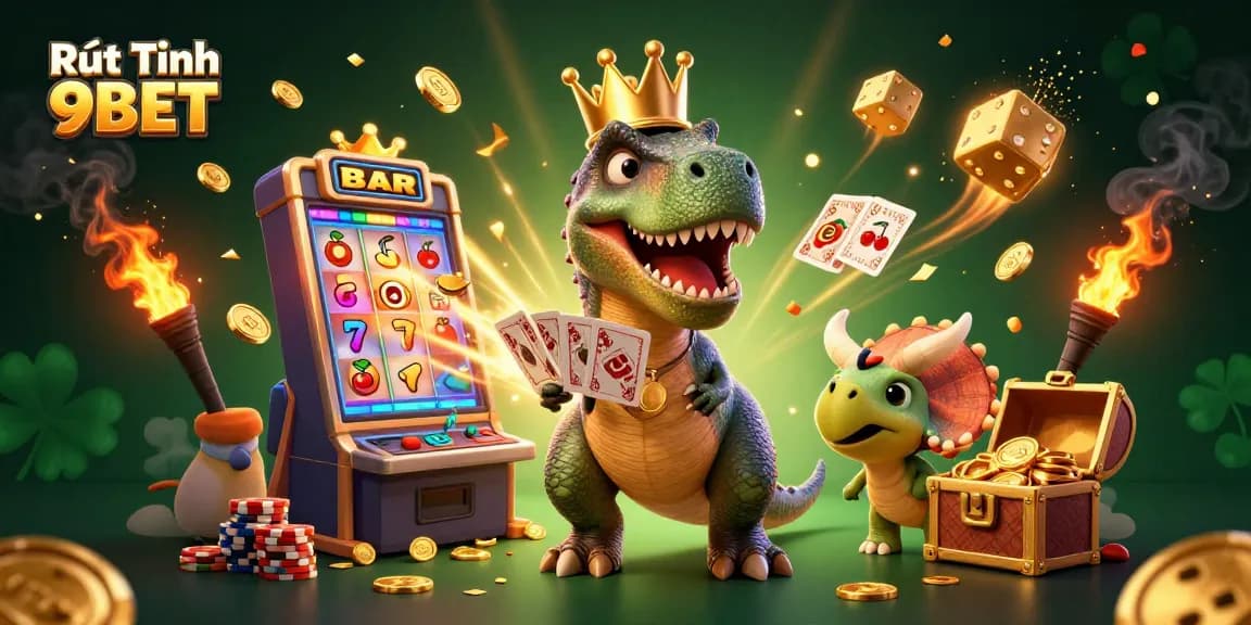 Experience the thrilling Rút Tiền 9BET action with animated characters and vibrant casino elements.