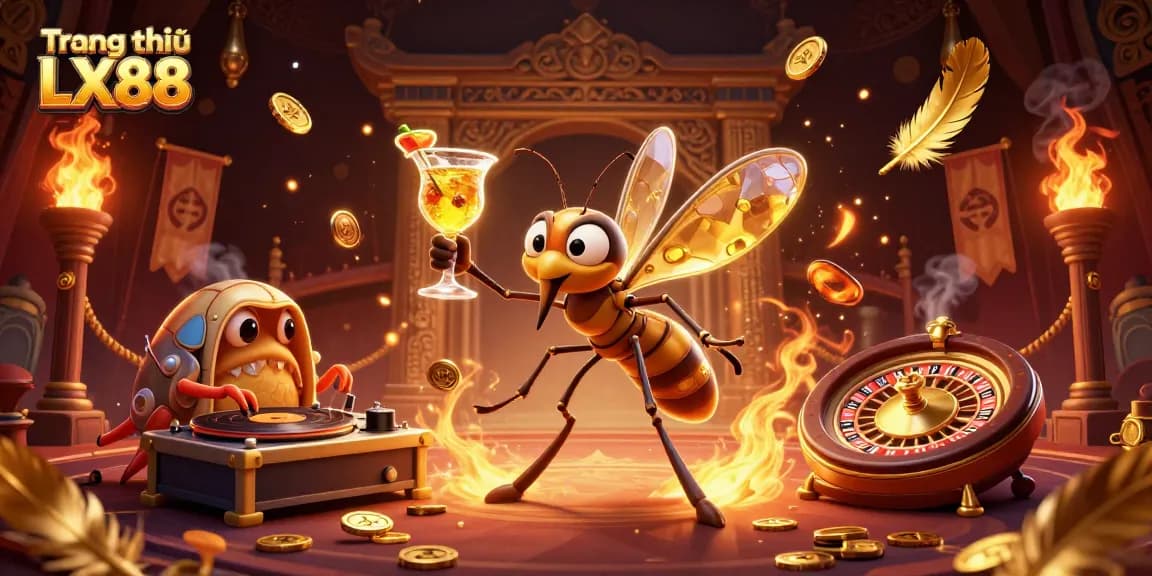 Experience thrilling gaming action with Trang chủ LX88's captivating casino illustration featuring a golden roulette wheel.