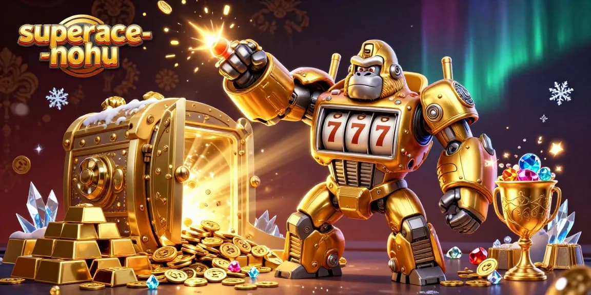 Experience exciting gameplay in superace-nohu with a dynamic golden gorilla mech bursting with treasures and action.
