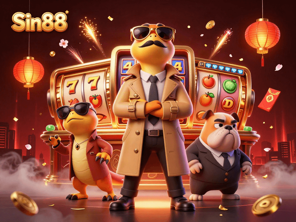 Experience Sin88 in a lively casino scene with dynamic characters and vibrant game elements.