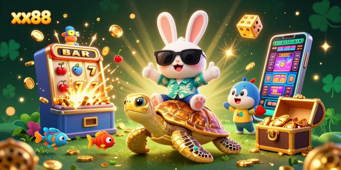 Experience thrilling gaming action with xx88's vibrant casino-themed illustration filled with fun and excitement!