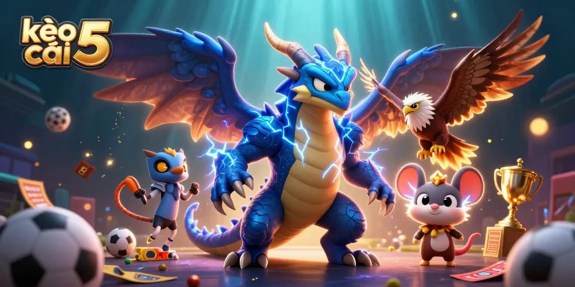 Engage with kèo nhà cái 5 in this vibrant sports betting scene featuring dynamic 3D characters.
