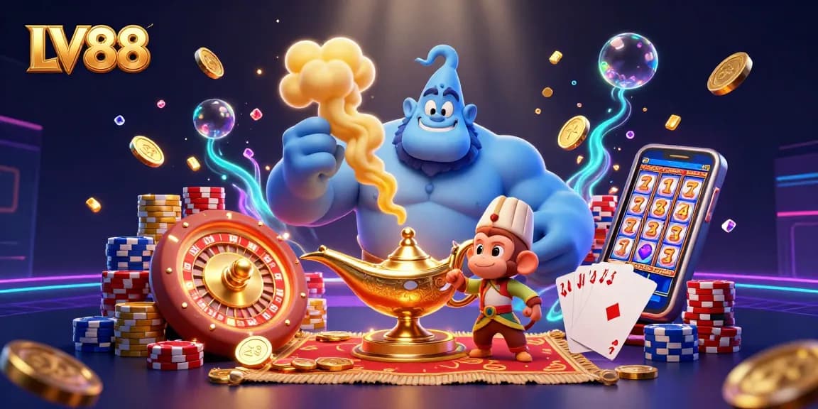 Experience the thrill of LV88 with vibrant casino elements and enchanting characters.