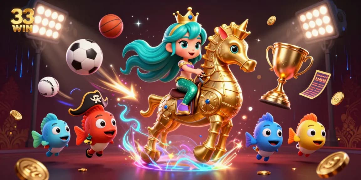 Experience thrilling 33 WIN moments with a vibrant 3D mermaid scene showcasing dynamic casino elements.