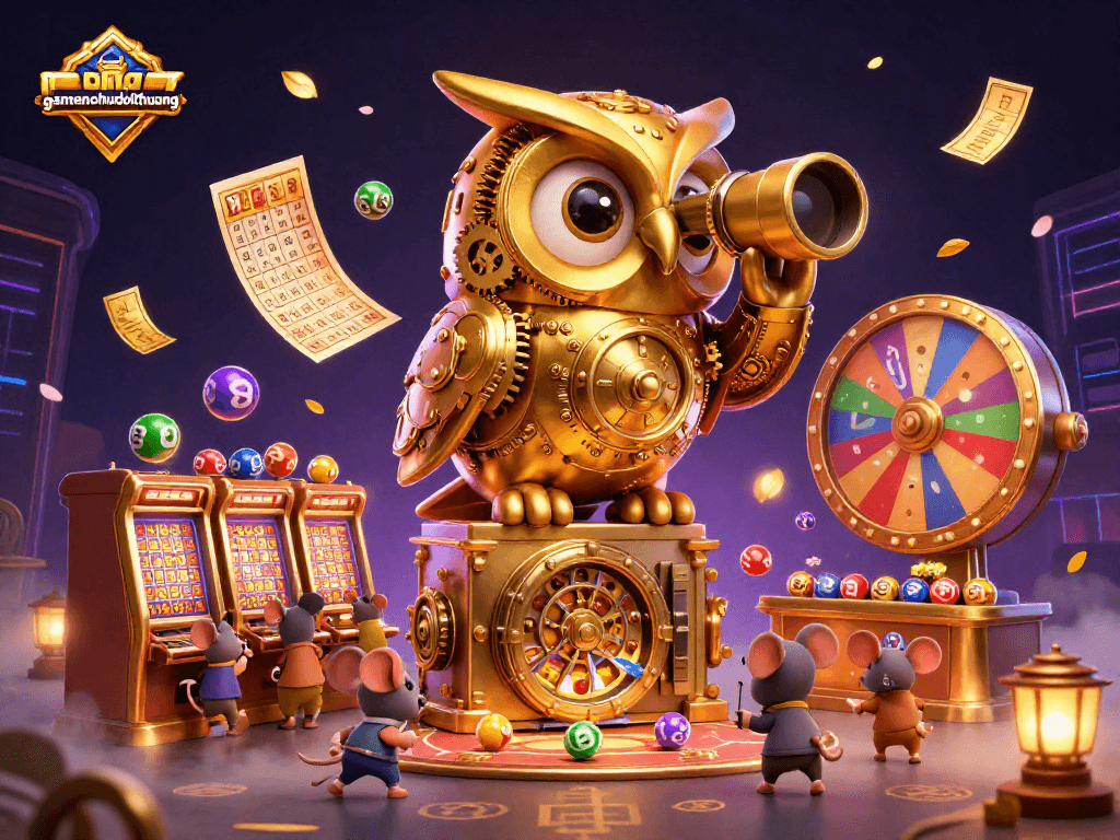 Experience the thrill of gamenohudoithuong with golden owl scanning a vibrant casino scene filled with excitement and opportunity.