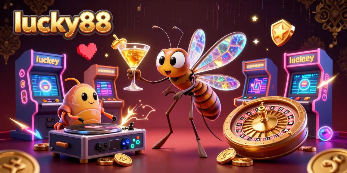 Engage in epic gaming fun with lucky88, featuring a vibrant casino mascot scene.
