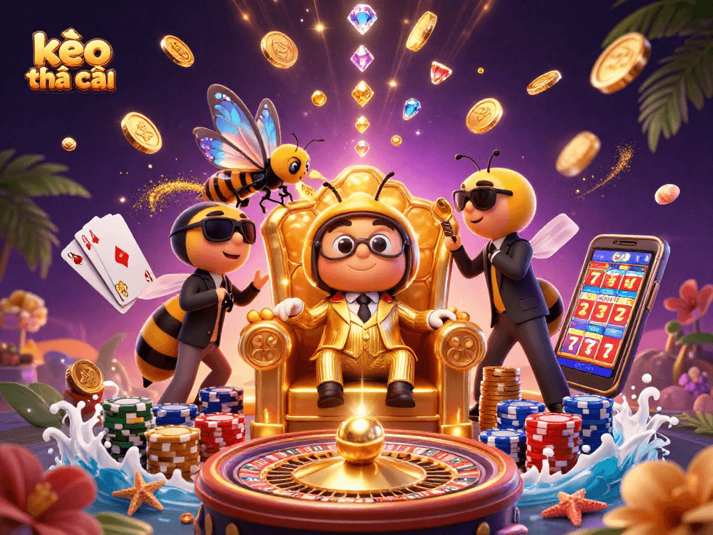 Engage with kèo nhà cái in this vibrant casino scene featuring a bumblebee mob boss.