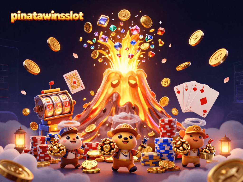 Experience the excitement of pinatawinsslot as the golden volcano erupts with treasures, capturing gamblers' attention.