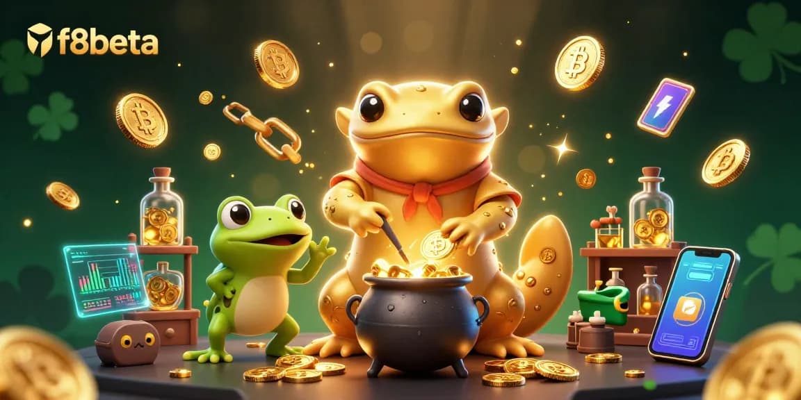 f8beta showcases a vibrant 3D casino scene with gold coins and crypto symbols, embodying the excitement of online gambling.