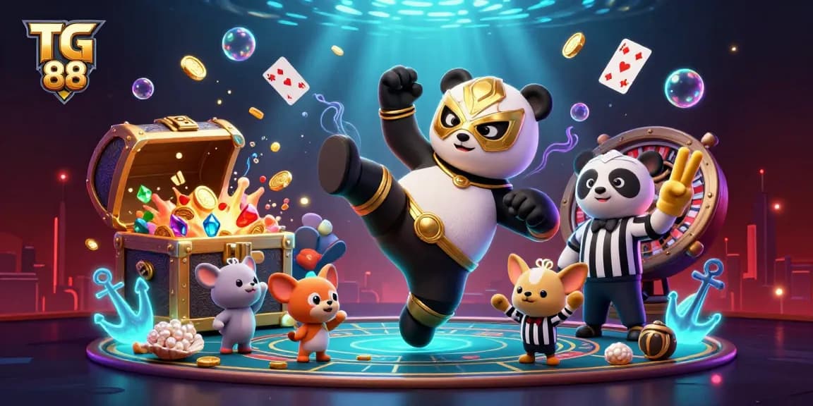 Engage with TG 88's exciting games featuring a dynamic panda wrestler in a casino setting.