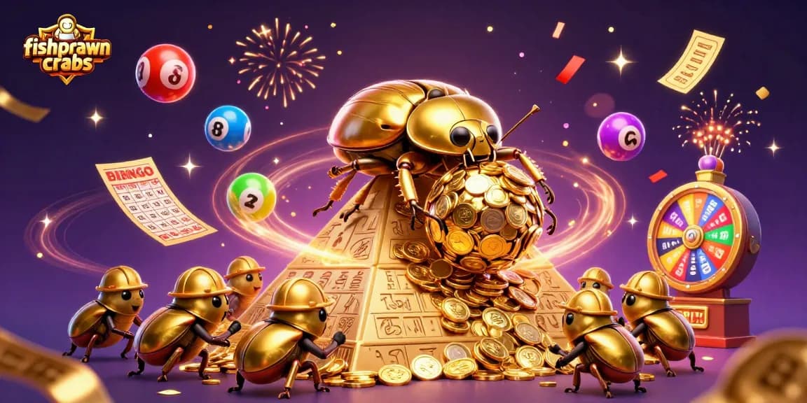 Engage with fishprawncrabs and enjoy vibrant lottery action featuring energetic cartoon beetles!