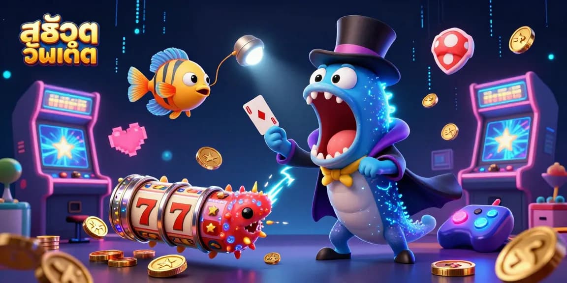 Spin the reels and discover exciting สล็อตอัพเดท features in this vibrant 3D illustration.