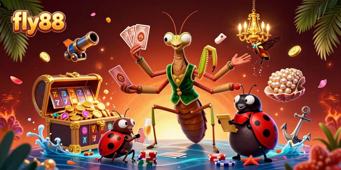 Play exciting casino games at fly88 with 3D characters dealing cards and a vibrant atmosphere.