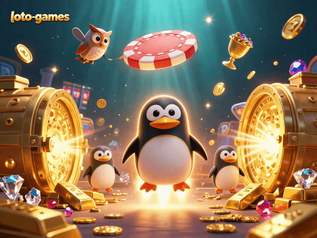 Experience dynamic gameplay with loto-games featuring a golden penguin and jackpots in space.