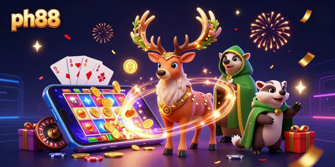Experience thrilling gaming at ph88 with vibrant illustrations of characters and casino elements.