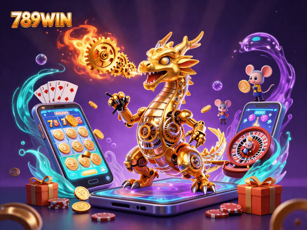 Engage with exciting slot games at 789WIN with golden dragon and vibrant casino elements.