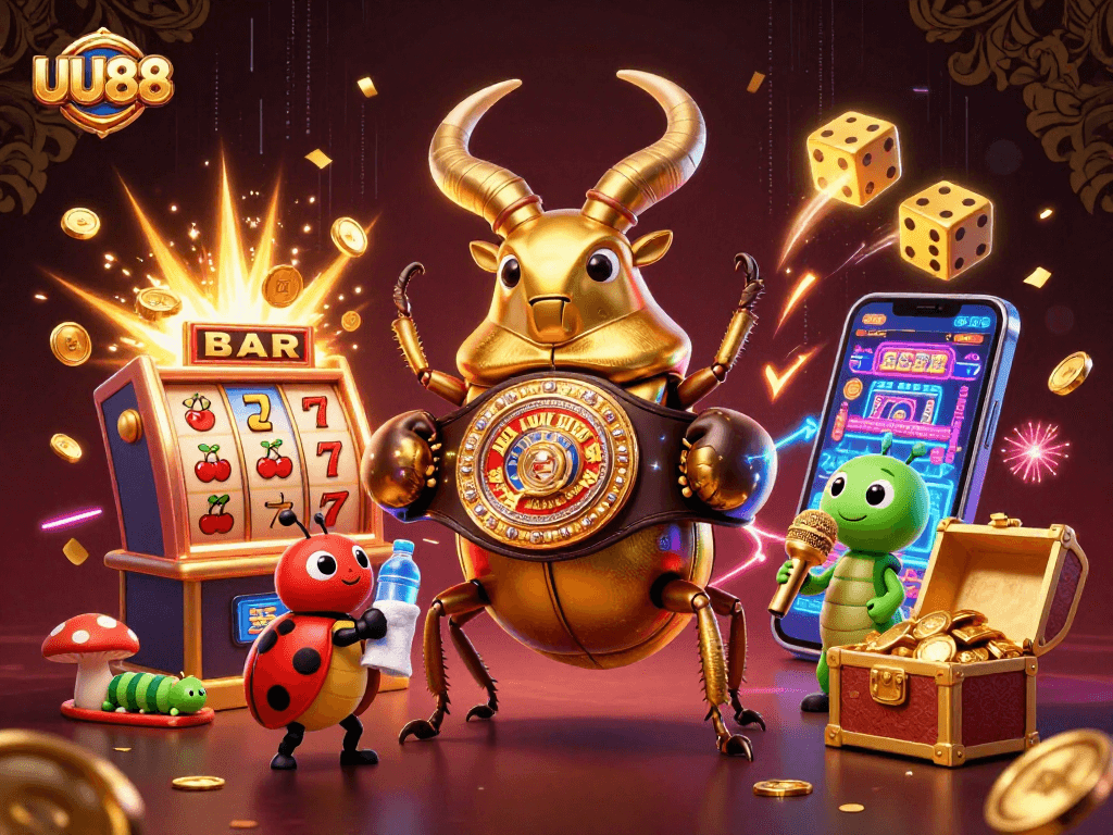 Experience thrilling games at UU88 with a dynamic 3D casino scene of exciting characters and vibrant gameplay.