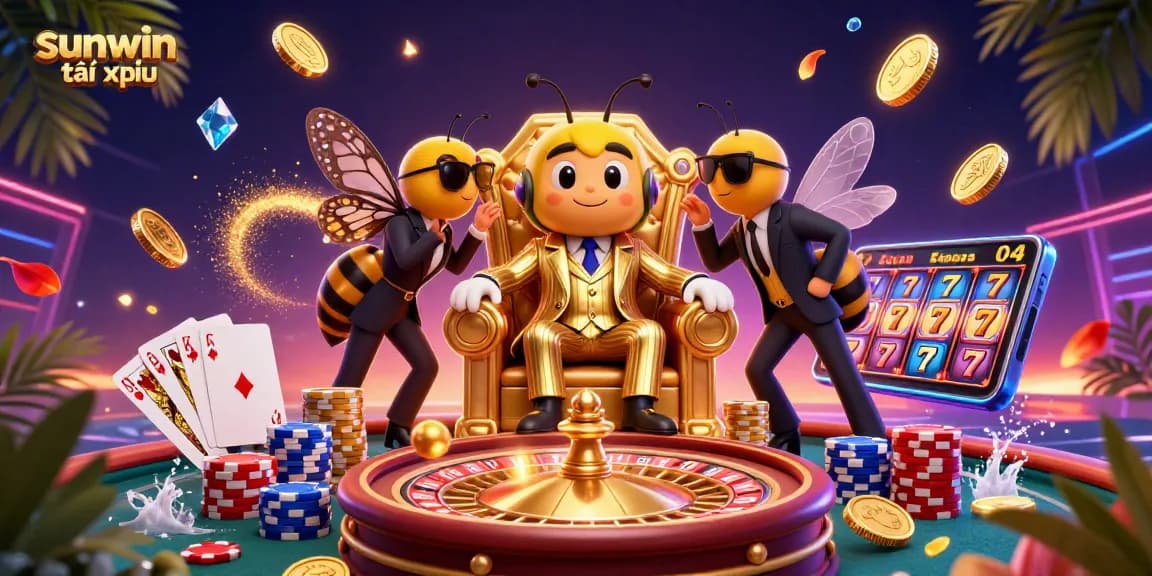 Engage in thrilling gameplay with sunwin tài xỉu as depicted in a vibrant casino scene featuring a bumblebee mob boss and dazzling game elements.