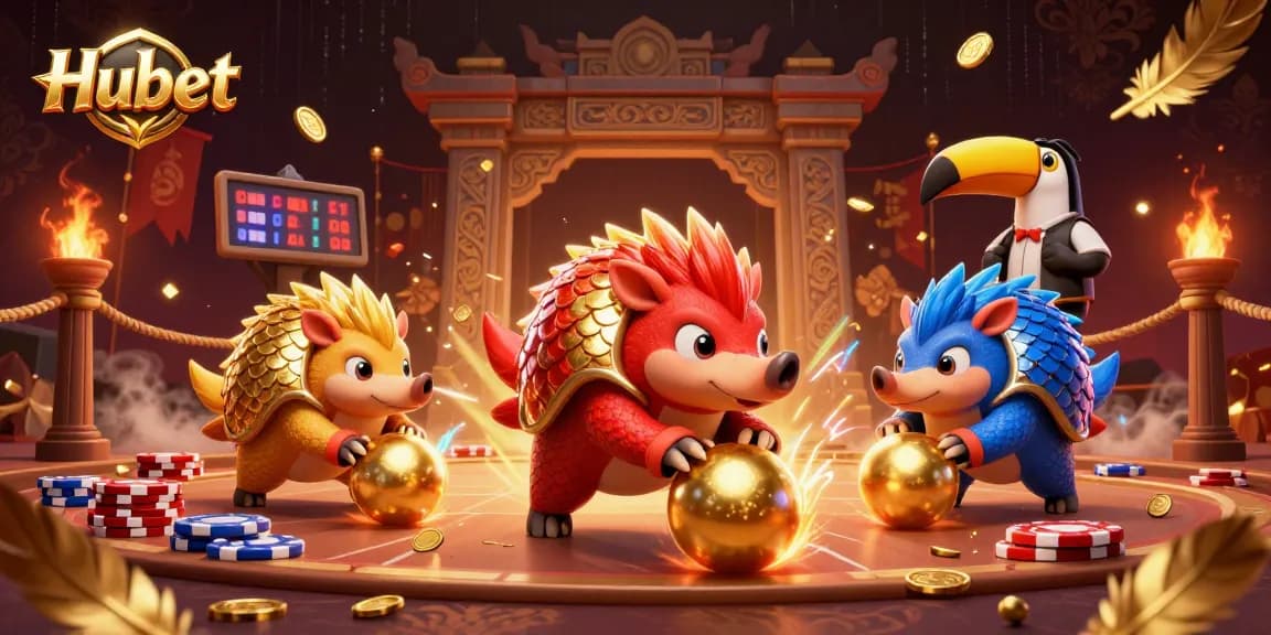 Experience thrilling action at Hubet with colorful pangolins in a dynamic casino scene!