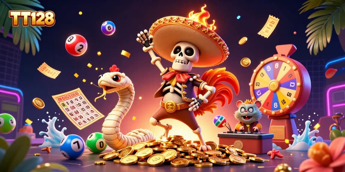 Experience thrilling games at TT128 with vibrant visuals and dynamic golden elements.